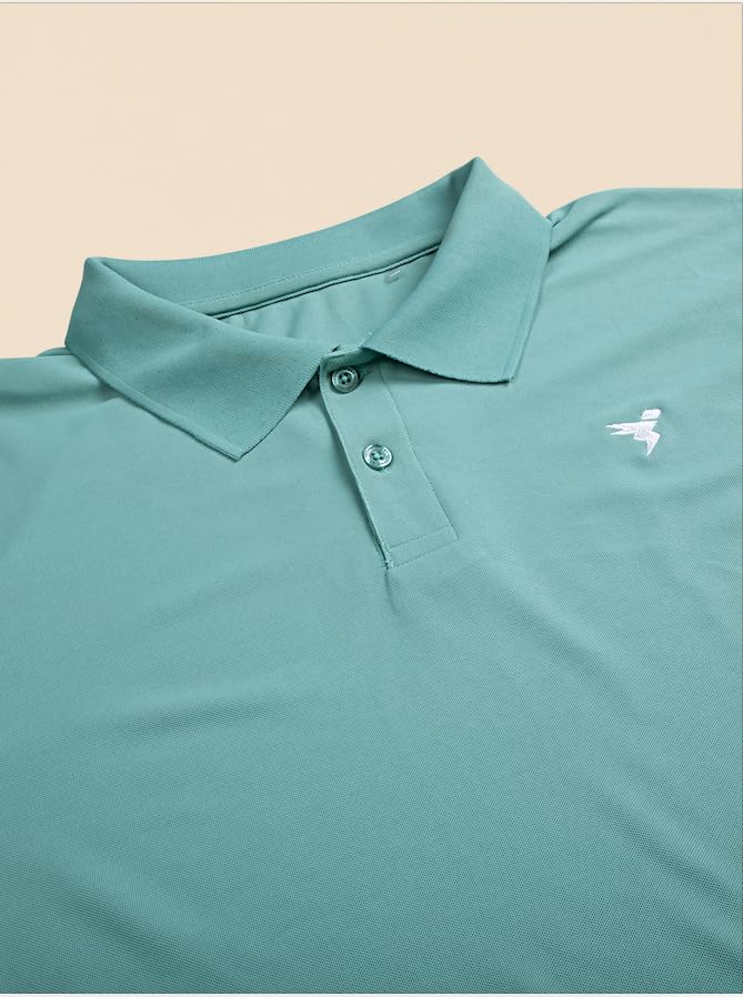 Image of TECHNOSPORT Men's Solid Slim Fit Polo Collar T-Shirt MATPIQ Half Sleeve Button Polyester for Gym Golf Casual Anti Odour UPF50+