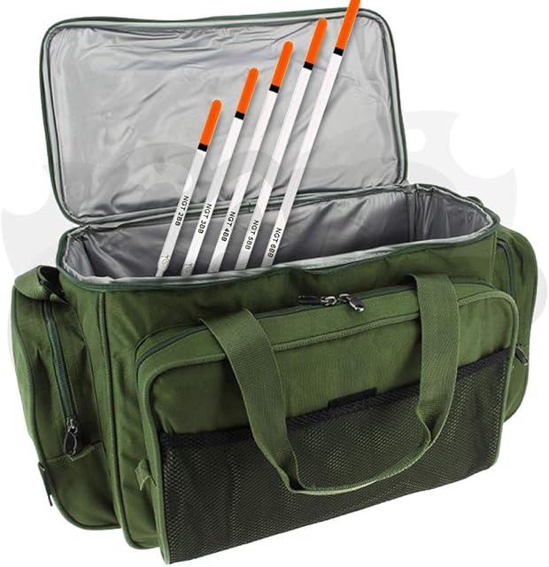 NGT Carp Fishing Green Insulated Tackle Bait Carryall Bag + Free 5pc Waggler Float Set