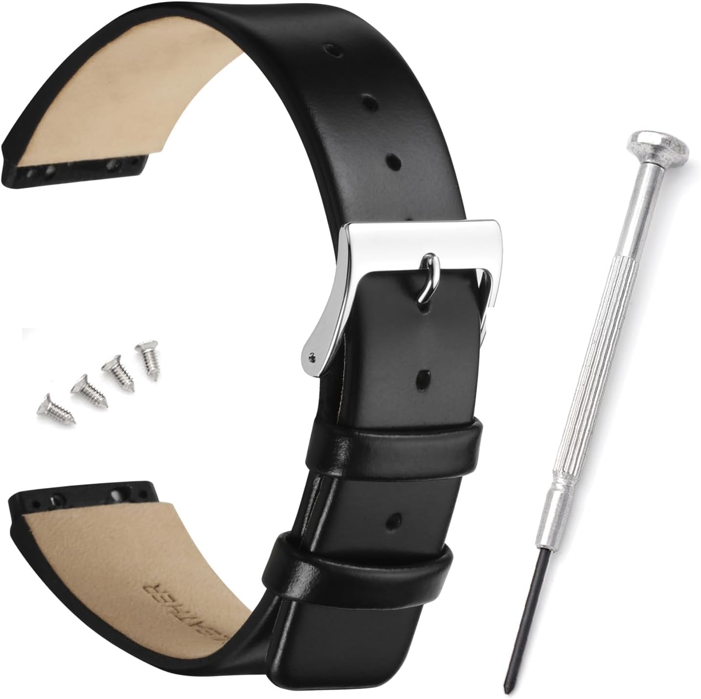 THEAGE Genuine Leather Watch Strap Black with Screws Replacement for Skagen - 433LGL1, 433LSL1, 433LSLC