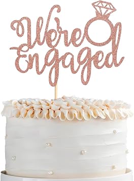 Were Engaged Cake Topper Glitter Ring Bridal Shower Cake Topper Decorations for Engagement Party Bridal Shower Wedding Anniversary Party Supplies Rose Gold
