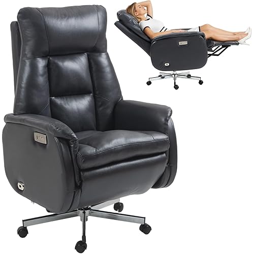 ECOTOUGE Electric Office Chair with USB Charging, Microfiber Upholstered Recliner Executive Office Chair with Footrest, Big and Tall High-Back Computer Chair, 400LBS Weight Capacity, Black