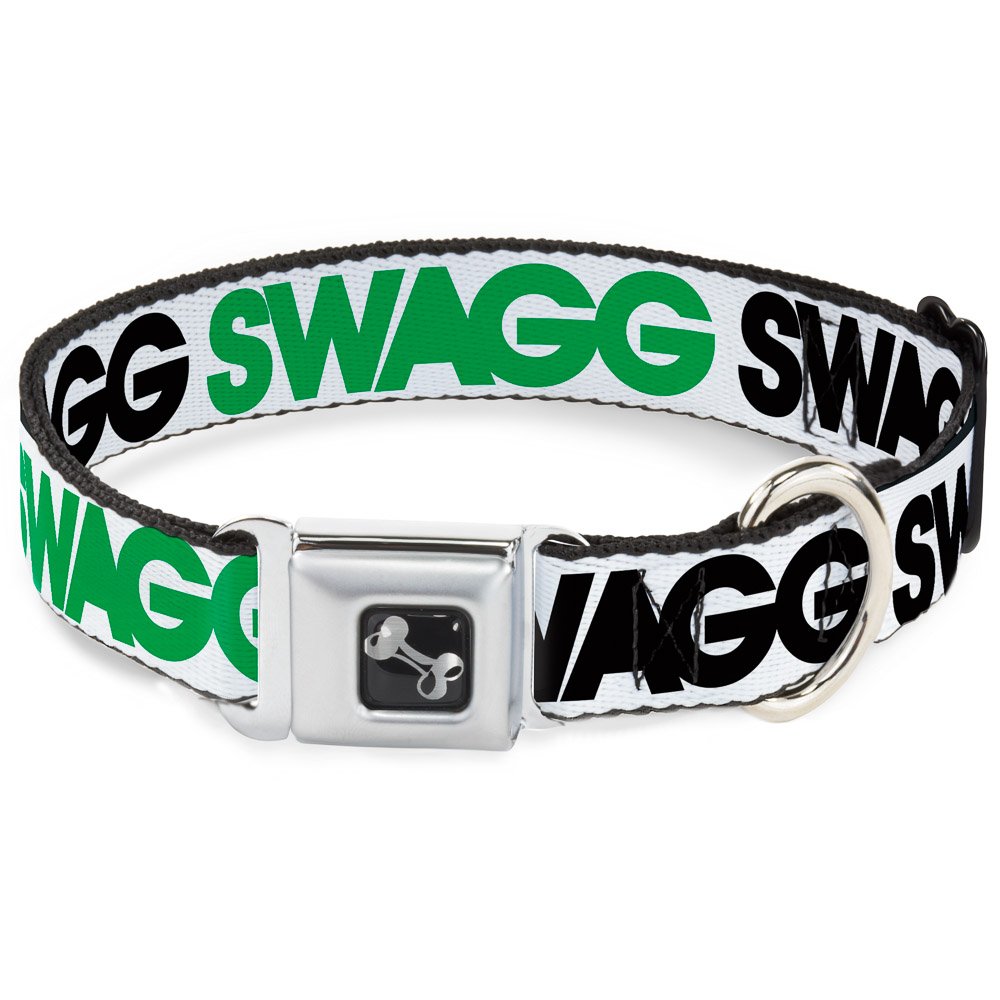 Buckle-Down Obroża dla psa z klamrą pasa bezpieczeństwa - SWAGG biały/czarny/zielony - szerokość 3,8 cm - pasuje na szyję 45-81 cm - duża