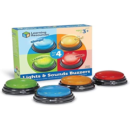 Learning Resources Lights and Sounds Buzzers, Game Show and Classroom Buzzers, Family Game Night, Game Show Buzzers, Classroom Accessories, Set of 4, Ages 3+