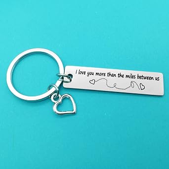 Nekoki Valentines Day Gifts Couple Keychain Long Distance Relationship Gift I Love You More Than The Miles Between Us Keychain for Girlfriend Boyfriend Trucker Husband Dad Gifts