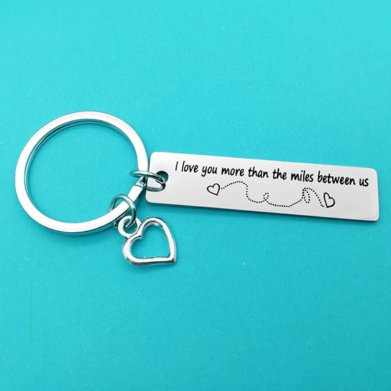 Nekoki Valentines Day Gifts Couple Keychain Long Distance Relationship Gift I Love You More Than The Miles Between Us Keychain for Girlfriend Boyfriend Trucker Husband Dad Gifts