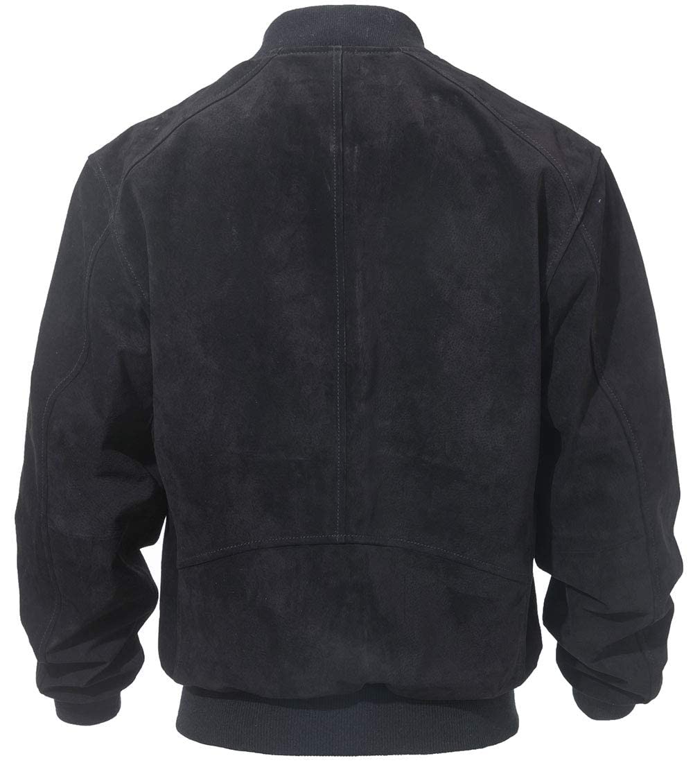 FLAVOR Men's Leather Baseball Jacket Vintage Suede Pigskin (Large, Black)