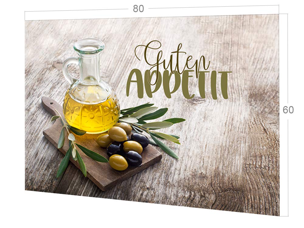 GRAZDesign Spritzschutz Küche Glas Guten Appetit mit Olivenzweig braun, Küchenrückwand Rückwand 80x60cm