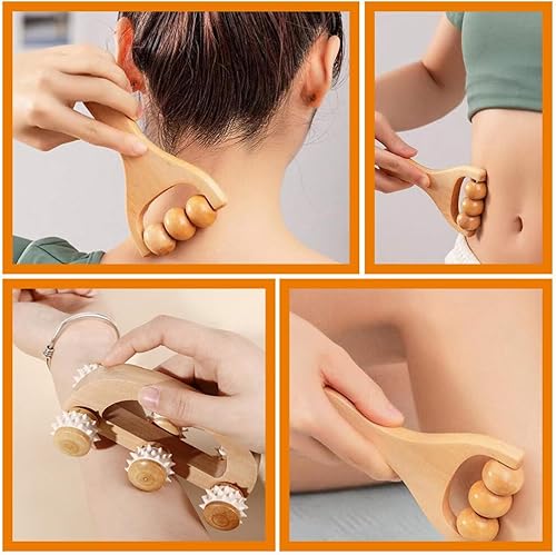 Miniatura 4 de 3pcs Herramientas de rodillo de masaje de madera Manual Masaje de madera Rodillo de masaje de espalda de madera Rodillo de mano para cuello Pierna