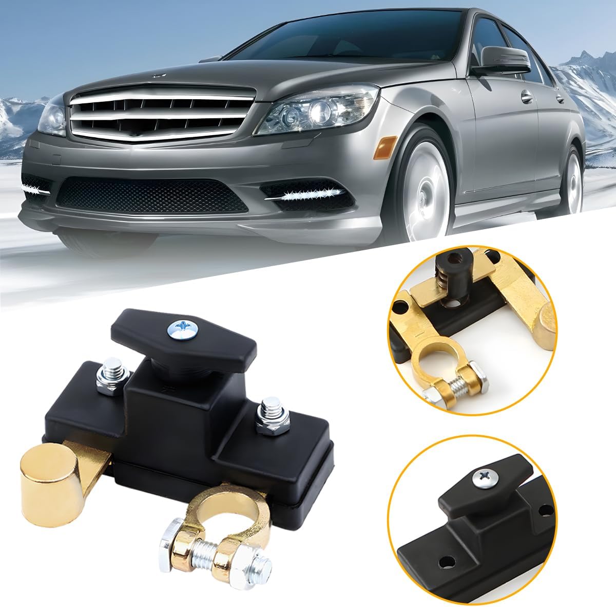 Car Battery Disconnect Switch, 12V 24V Quick Disconnect Vehicle Shut Off Switch, Heavy Duty Auto Battery Power Kill Isolator Accessories, Universal for SUV, Sedan, Truck