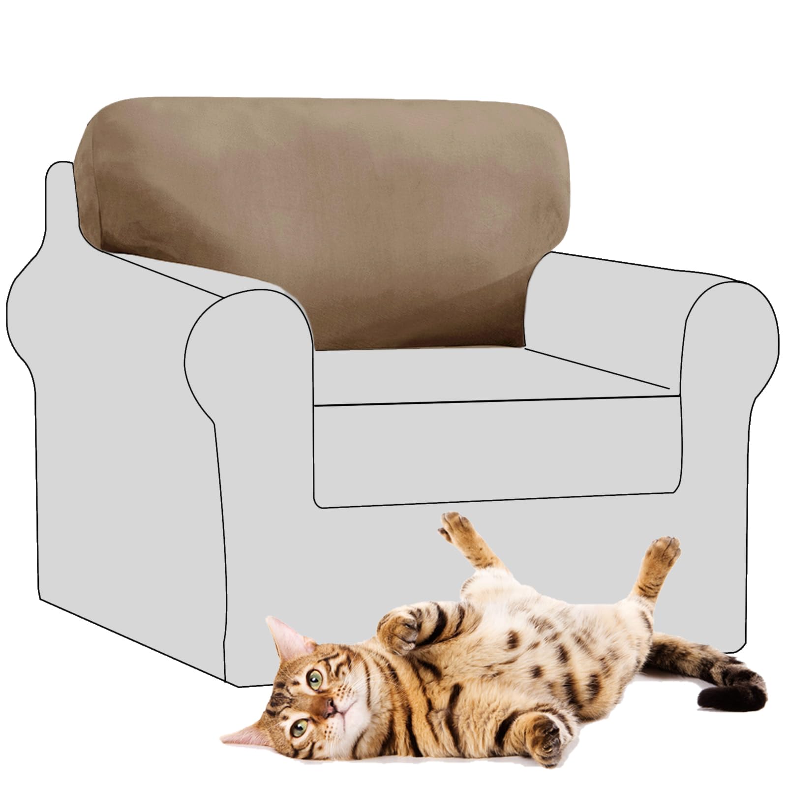 SYLC Stretch Velvet Sofa Backrest Cover, Back Cushion Covers Non-Slip Sofa Cushion Slipcovers for Couch Chesterfield Caravan RV Dinette (Sand,1 pc Square M)