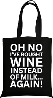 llanochslif Funny Tote Bag - Secret Santa Gift Bag Oh No I've Bought Wine Again - 100% Black Cotton 36x42cm Secret Santa Gifts for Women Funny - Gifts for Wine Lovers Women, Secret Santa Wine Gifts