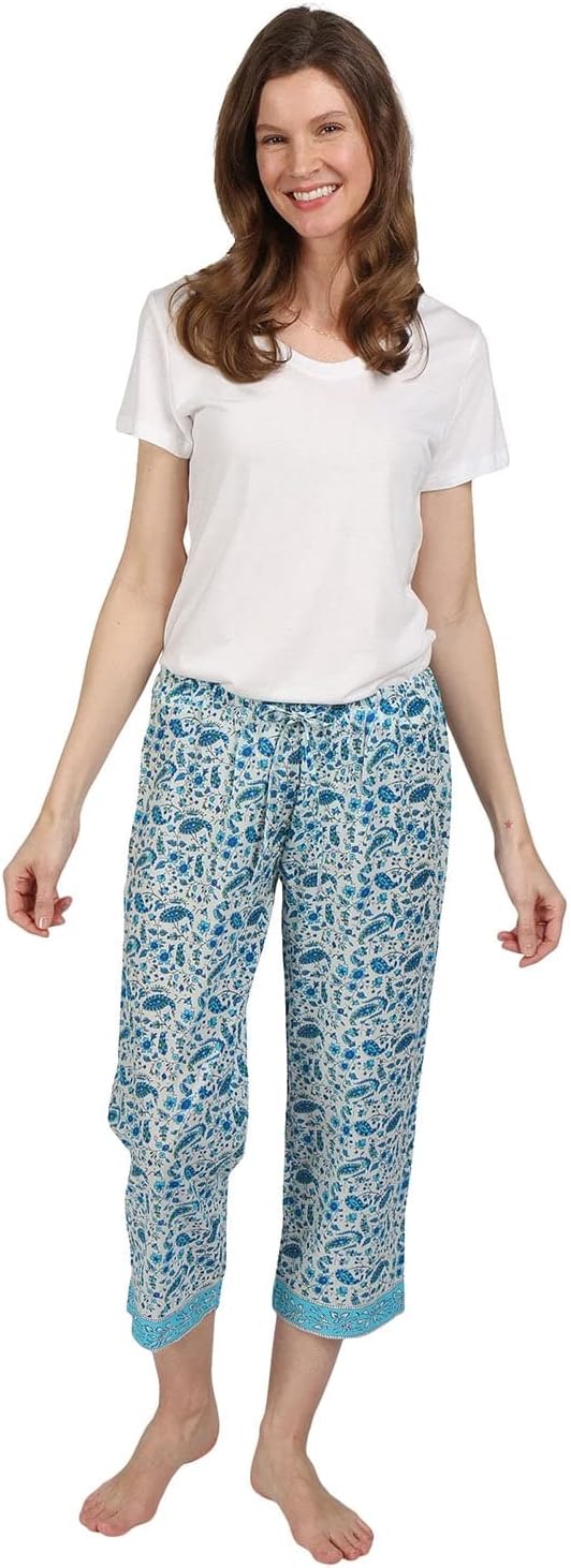 FLORIANA Womens Floral Capri Pants-Cropped Womens Pajama Bottoms, Flowy Pants - Image 3