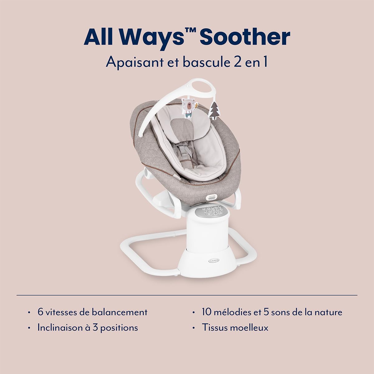 Graco All Ways Soother 2 en 1, balançoire électrique bébé transat portable, naissance à 9 mois (9 kg), vibration oscillation réglable
