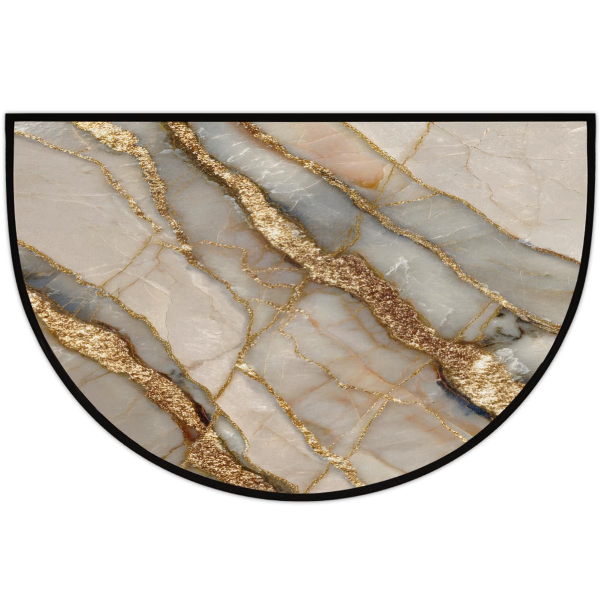 Felpudo semicircular Lavable Antideslizante de mármol Beige Dorado para