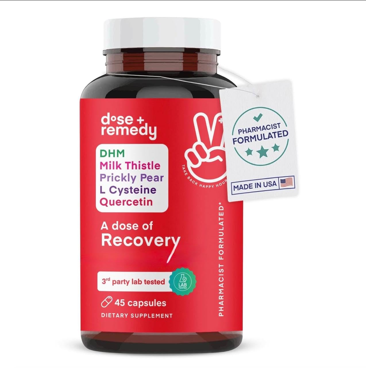 A dose of Recovery|Liver Detox | Made in USA | USDA | Hydration Support for Better Morning Recovery Asian Flush | Dihydromyricetin DHM, Quercetin, Vitamin B, Milk Thistle, Prickly Pear, | (45 Pills)