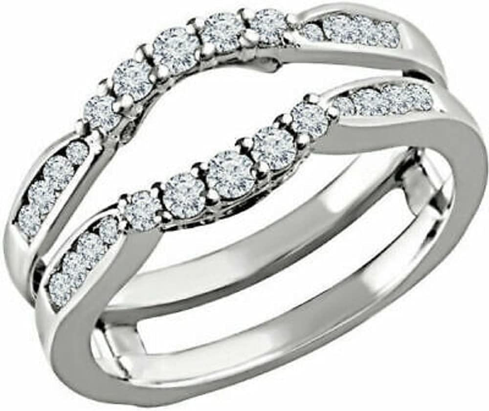 Created Round Cut White Diamond in 925 Sterling Silver 14K White Gold Over Diamond Ring Guard Wrap Enhancer Wedding Ring for Women's