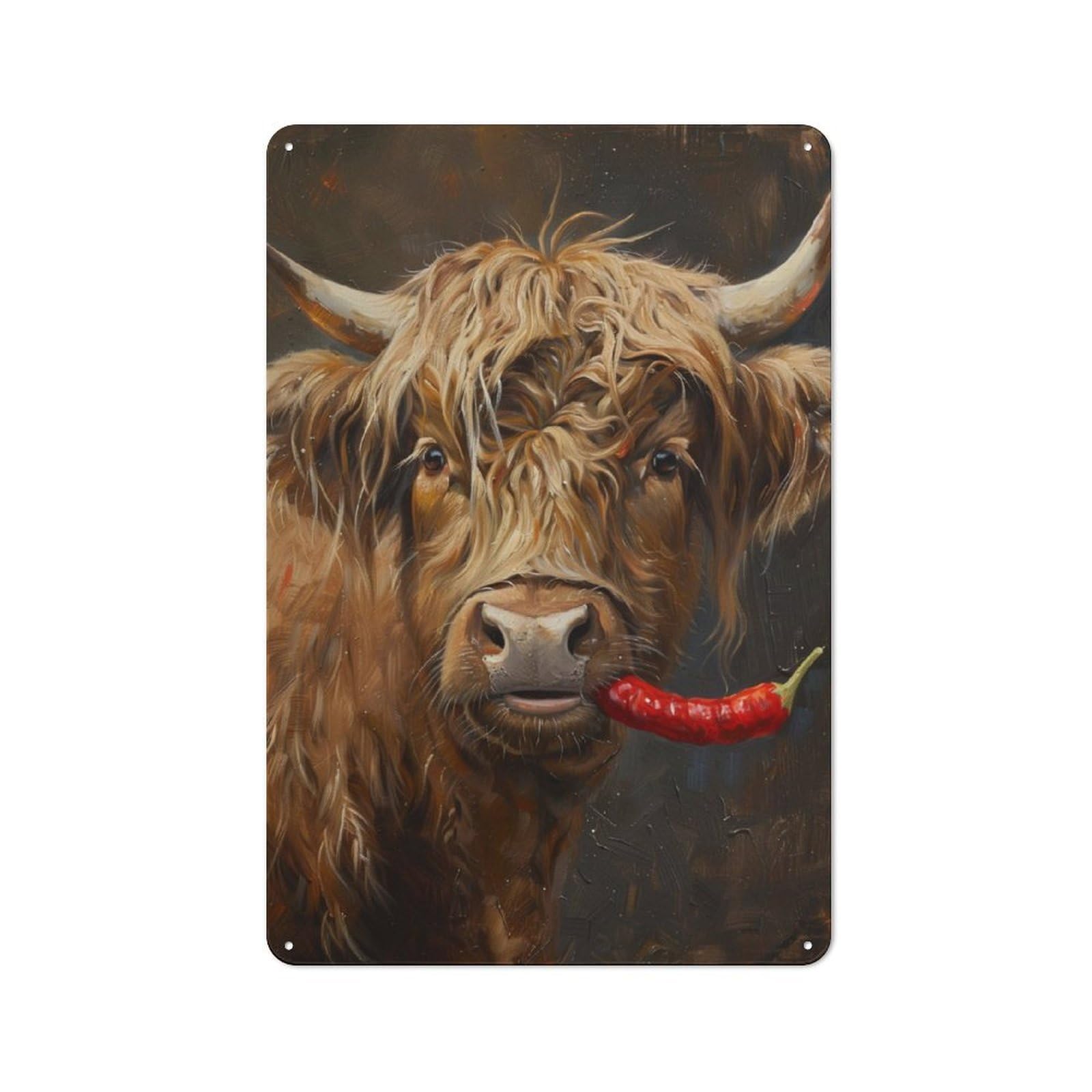 Junmoney Highland Cow Red Pepper Retro Metal Plaque 30X20cm For Living Room Or Hallway, For An Autumn Wall Display In Living Room And Hallway