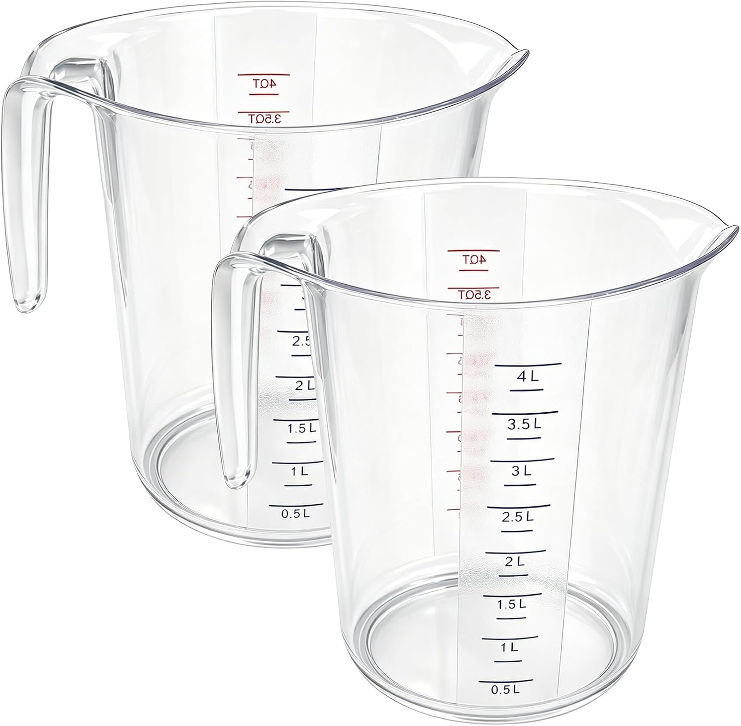 2 Pcs Large Plastic Measuring Cup, 7.3 x 9.4 in, 4 Quart Liquid Measuring Cups with Clear Scale & Handle, Measuring Pitcher for Kitchen Baking, Restaurant Mixing & Bar Beverage Preparation