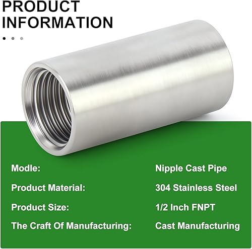 Miniatura 327 de TAISHER 2 accesorios de tubería de acero inoxidable, 1/2 "NPT x 1/2" NPT macho roscado, tubo fundido de pezón de 6 pulgadas de longitud 1.969 in