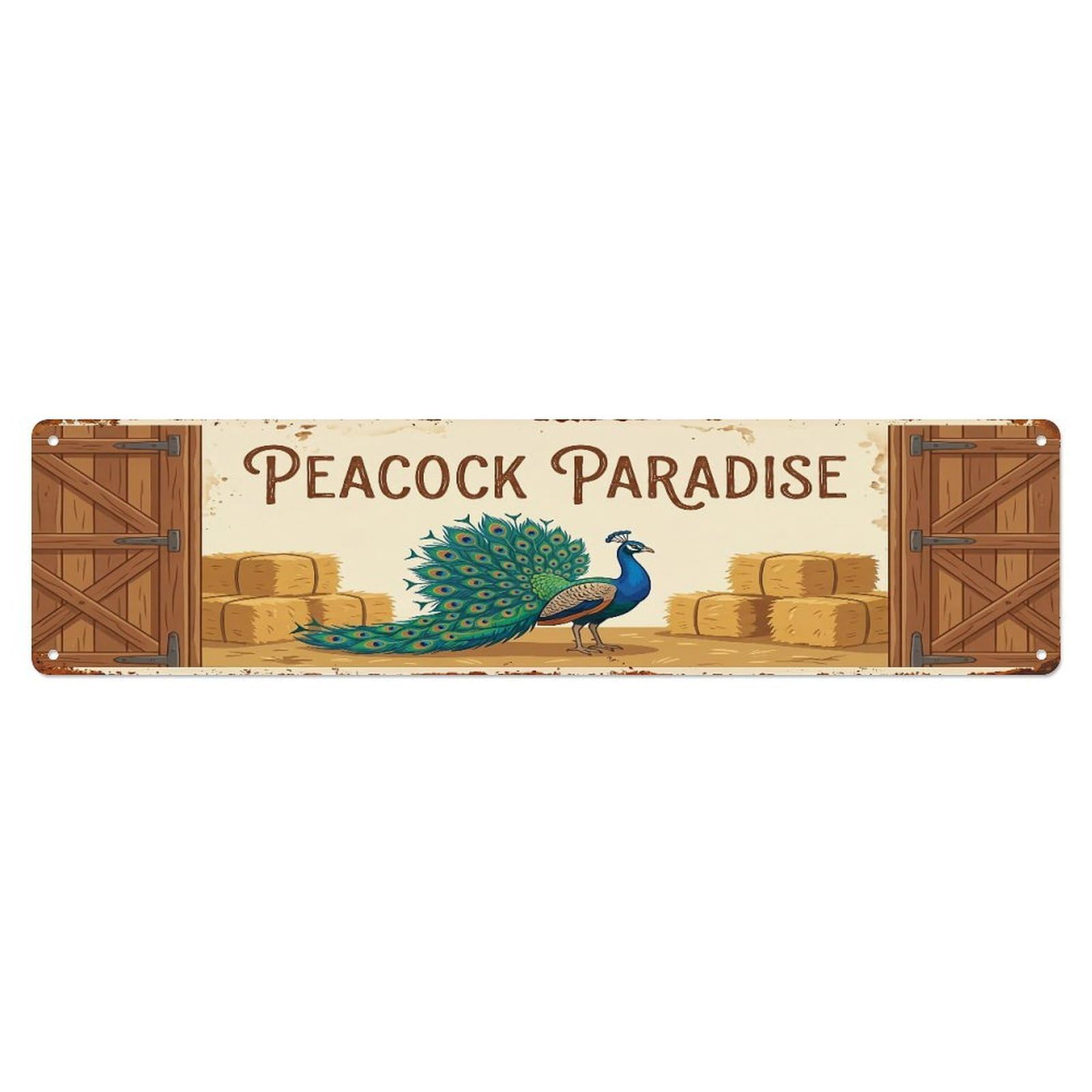 Metal Tin Sign Vintage Peacock Farm Scene Peacock Paradise