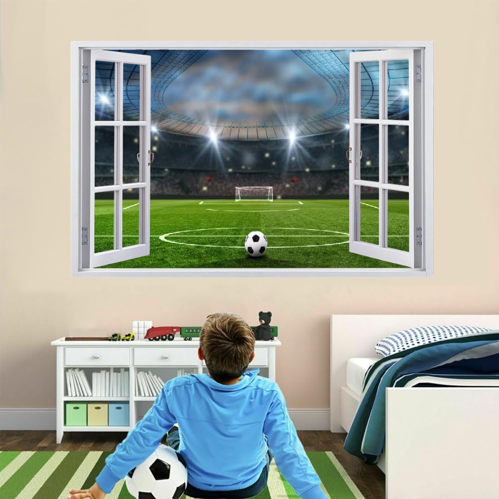 Decalcomania Fracassata 3D, Campo Da Calcio Adesivo Staccabile E Adesivo In Vinile Rimovibile, Calcio Tatuaggio Da Parete Ragazze Nursery Room Decor Mural Home Decor 120x80cm