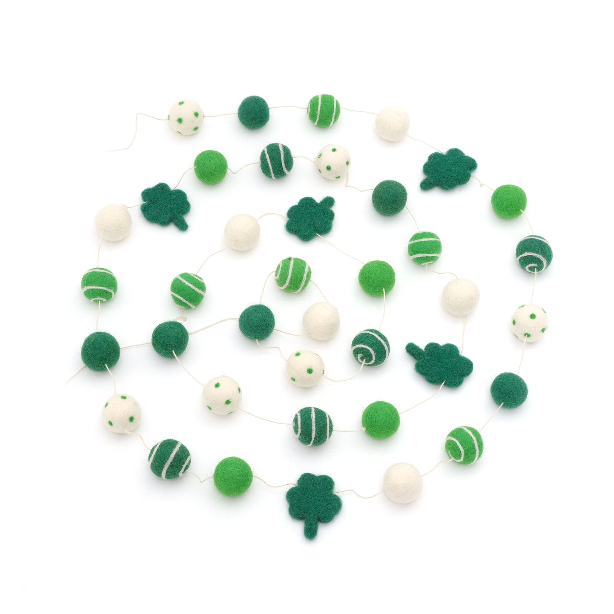 Glaciart OneWool Felt Ball Garland - Pom Pom Garland - 10 Feet, 39 Balls & Petals, 3 Colors, Pom Pom Decorations, Nursery Decor, Bunting, Party Decorations, St.Patricks Day, Photo Prop