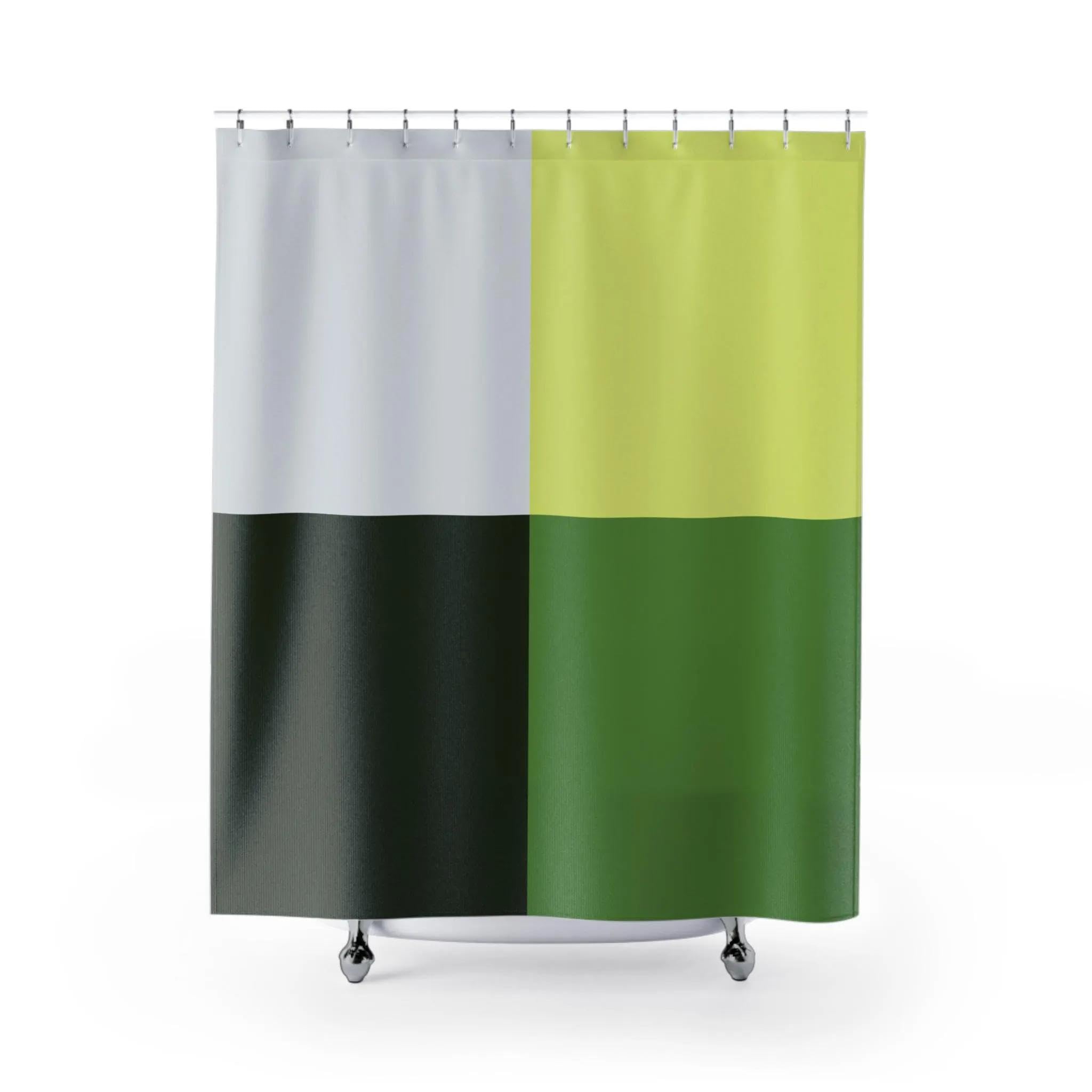 Grüner Duschvorhang mit Farbblockdesign – Modernes Badezimmerdekor,zeitgenössischer Badevorhang,mit 12 Kunststoffhaken,maschinenwaschbar,200 x 210 cm (B x H)