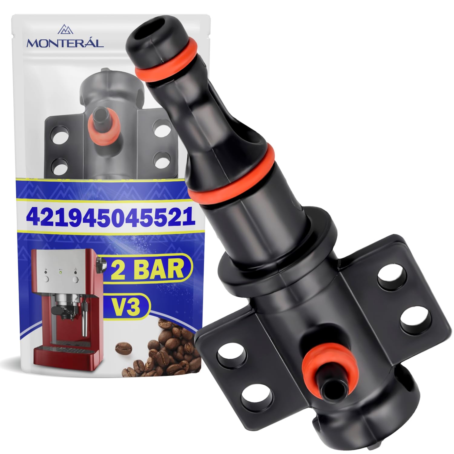 MONTERAL Gruppo Raccordo Valvola con Guarnizioni V3 2Bar per Macchina Caffè Automatica con Codice Originale 421946011491 per Gaggia per Saeco per Philips - Garanzia di 10 Anni