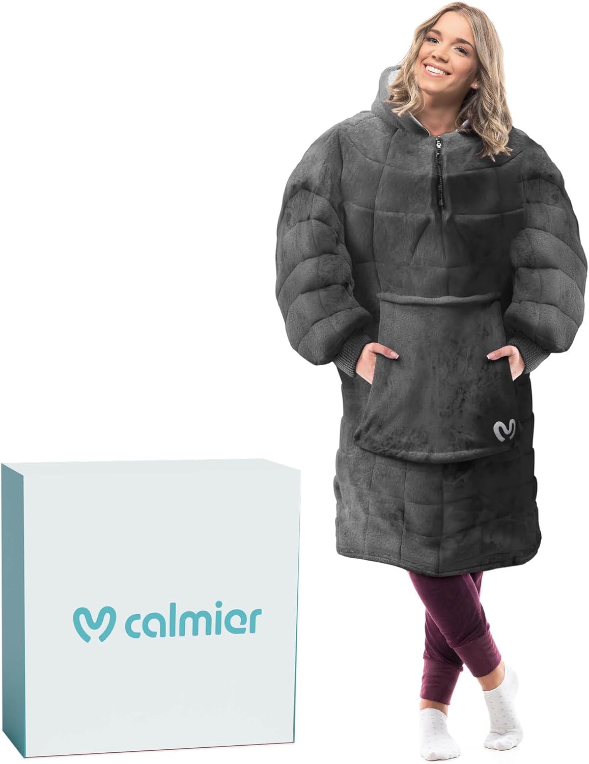 Calmier Wearable Weighted Blanket Hoodie 10Lb Sensory Clothing One-Size Glass Bead Wearable Weighted Blankets for Adults