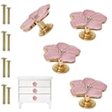 4 pcs Petal Knob Handle Unique Zinc Alloy Flower Shape Single Hole Knob Handle for Cabinets,Drawers, Wardrobes Furniture Decoration(Pink)