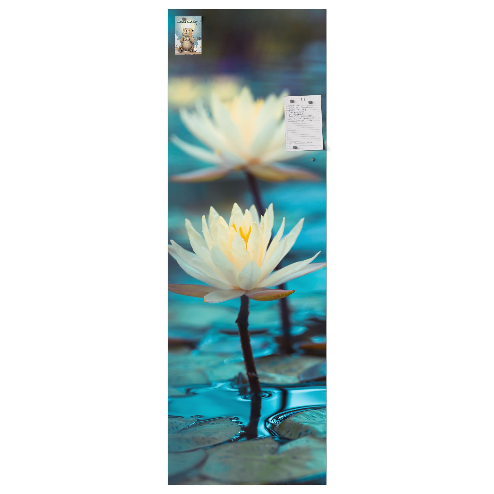 DEQORI Pellicola magnetica per frigorifero, 60 x 180 cm, motivo ninfee, serenità, tappetino magnetico decorativo per congelatore, pellicola decorativa autoadesiva, magnetica e impermeabile