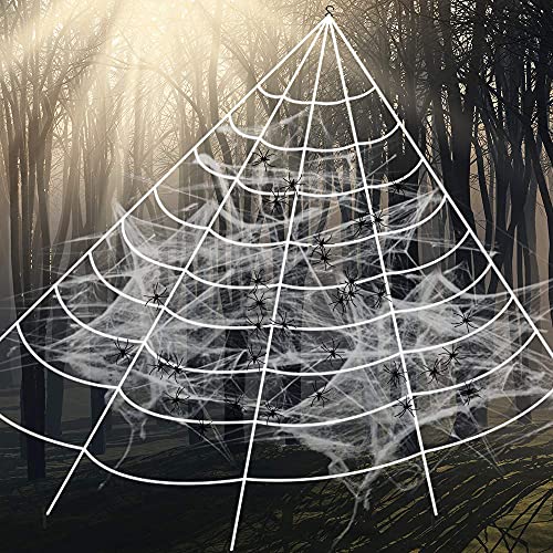 Hely Cancy Halloween Decorations,Giant Spider Web with Super Stretch Cobweb and 30 Mini Spiders Set for Halloween Party Supplies Yard Halloween Outdoor Decor Haunted Decoration,23×19 Feet