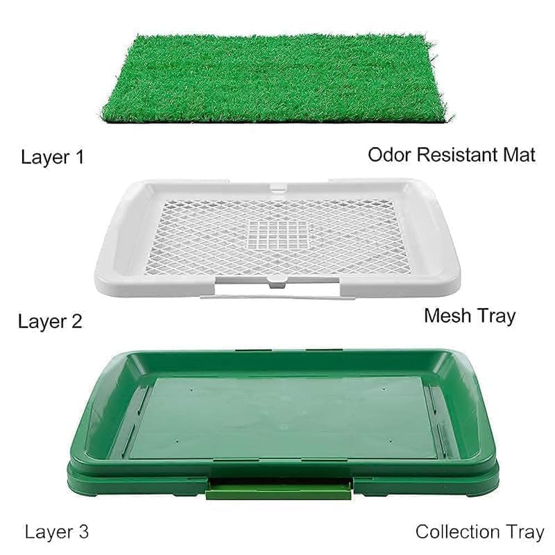 Image of Dog Toilet Mat - Reusable Artificial Grass Potty Training Pad for Dogs & Puppies | Portable Indoor Outdoor Pet Toilet, Easy Clean Puppy Pee Pad, Synthetic Turf Potty Mat (46x31x5CM)