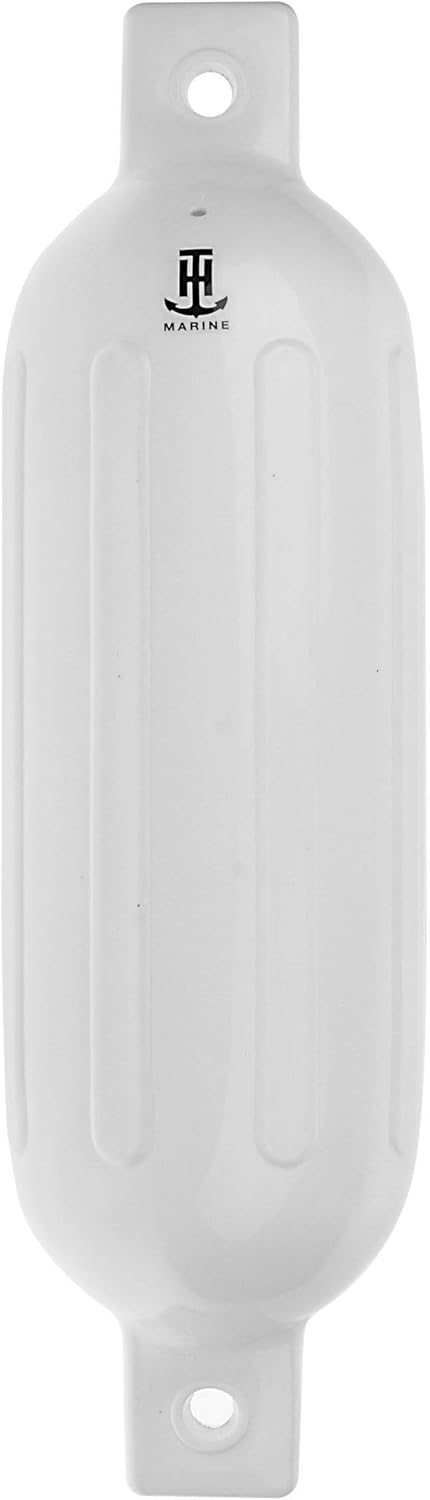 T-H Marine Ribbed Boat Fender | Premium Marine Grade PVC | Two Eye Holes for Horizontal or Vertical Deployment | 5.5" x 20", White