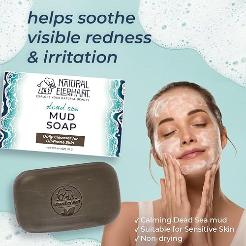 Miniatura 3 de Natural Elephant Barra de jabón de barro del Mar Muerto  Limpiador facial y corporal rico en minerales con minerales naturales del Mar Muerto  4.4