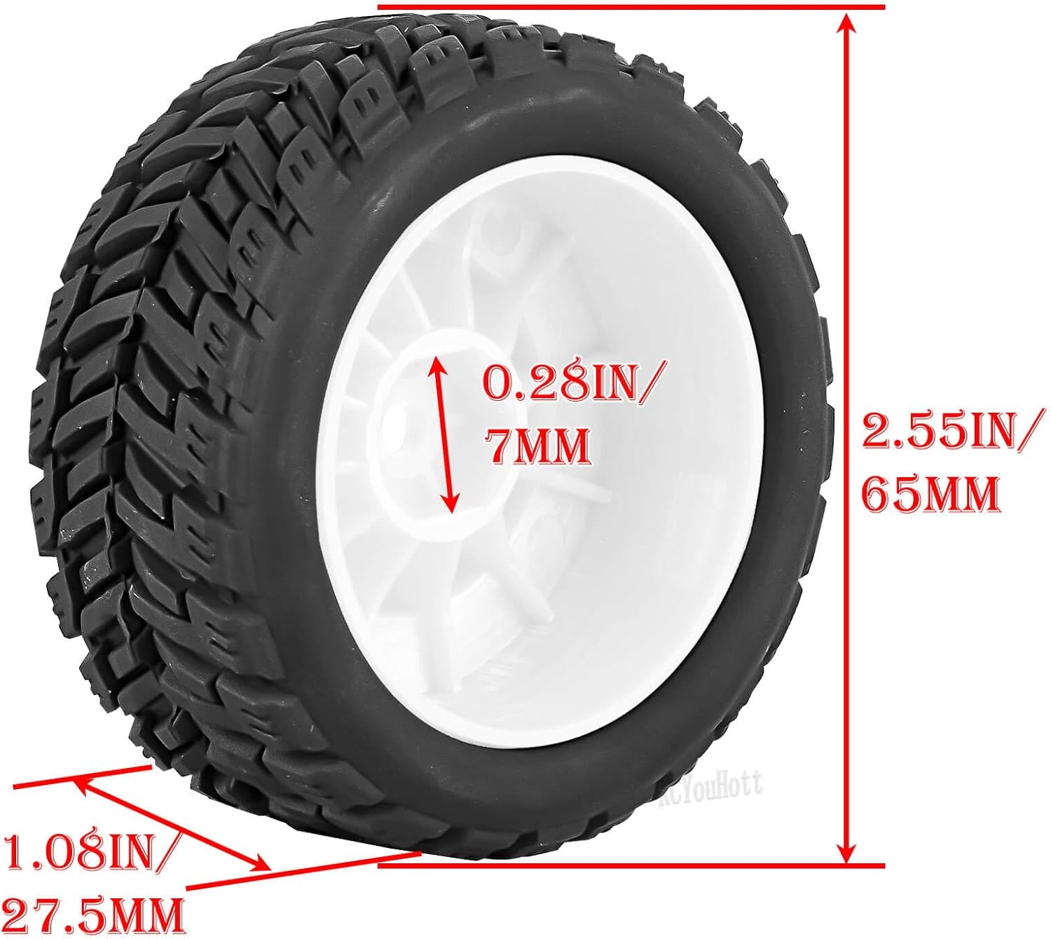RC Front/Rear Wheel Tires for 1/14 Mojave Grom RC Car,Highway Wheels and Tires Set(4PCS),Plastic Wheels/Wheel Rims,White