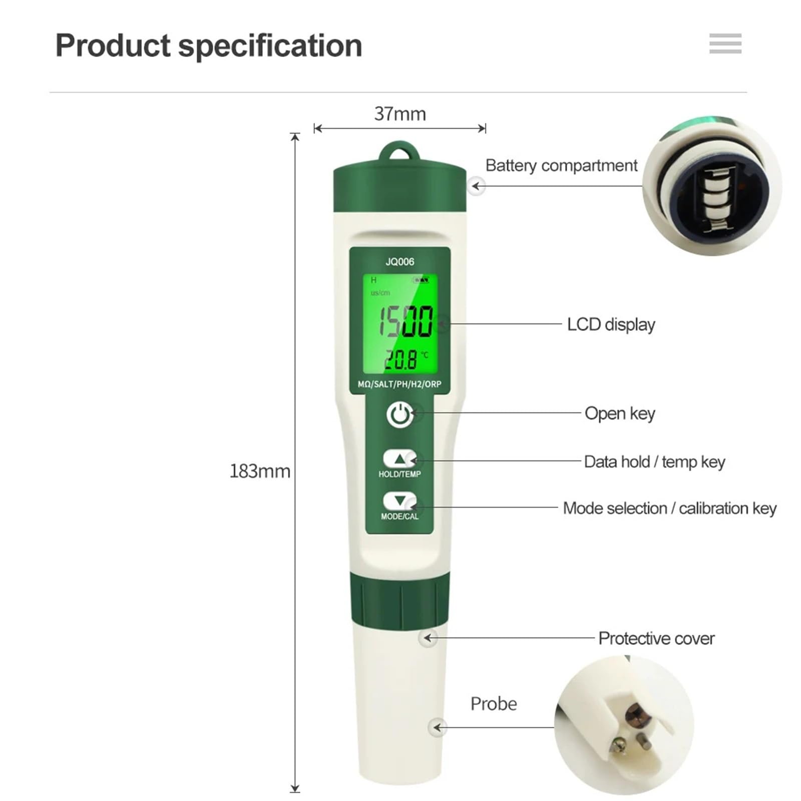Tester di qualità Acqua 10 in 1 PH/EC/TDS/ORP/H2/Fertile/Salinità/SG/Resistività/Temperatura PH Meter Tester for acquari e Piscine