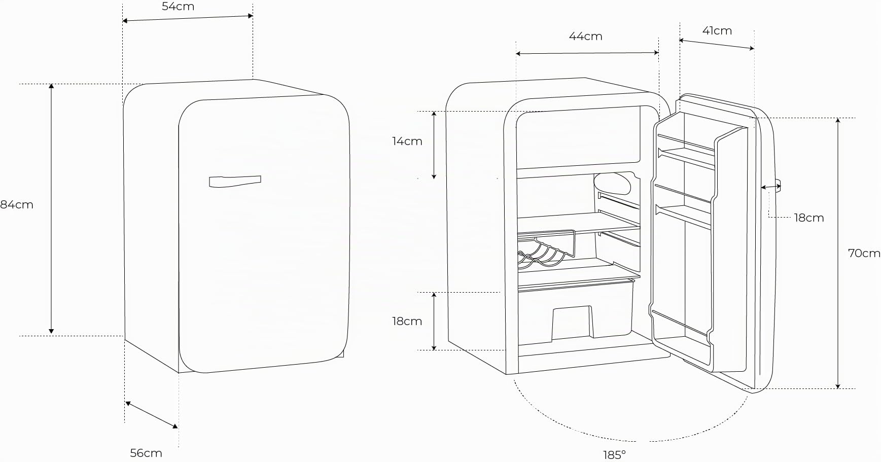Rétro Frigo 83.5 Argent Réfrigérateur Blanc Cassé 98W Basse Consommation 56x54x84cm