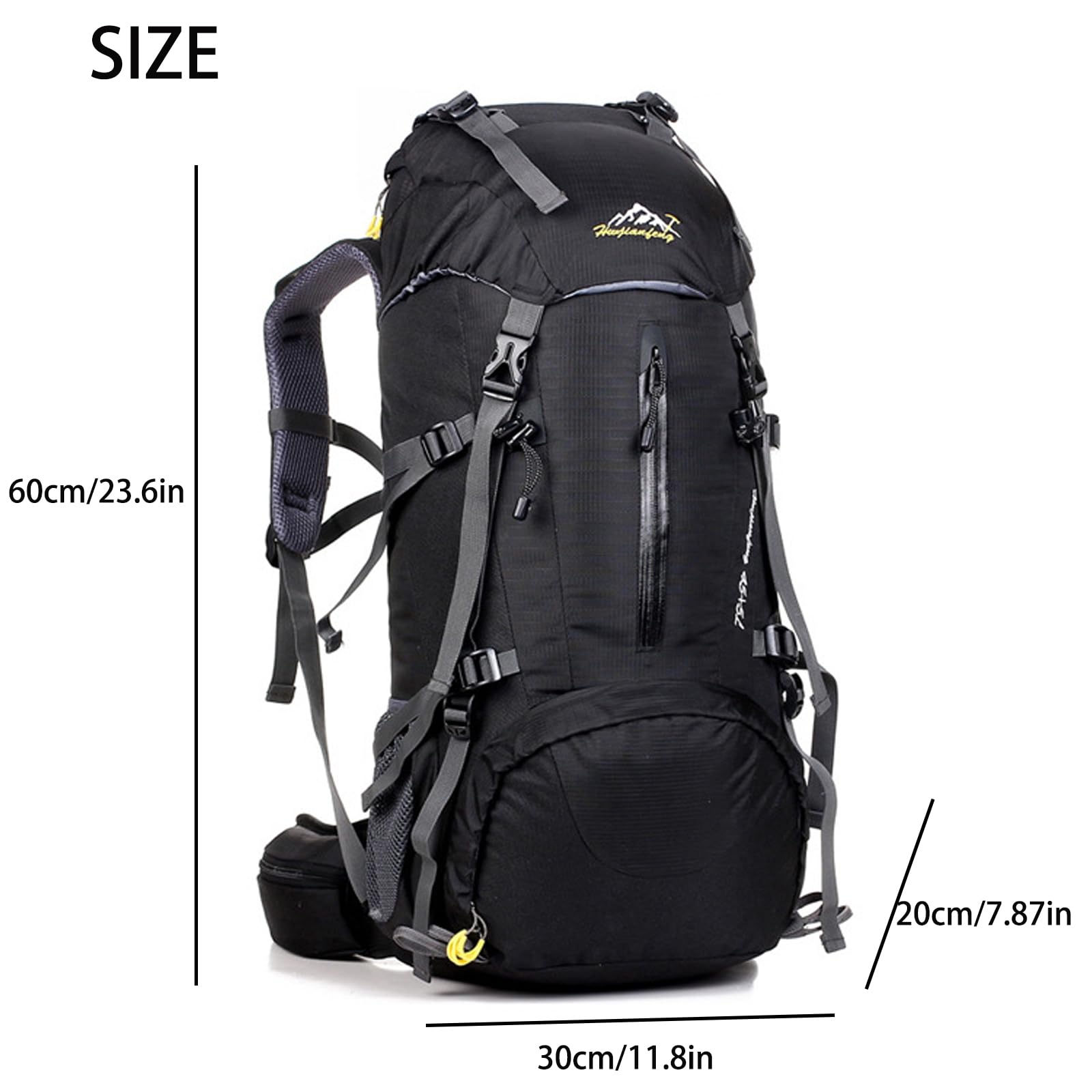50 l Wanderrucksack, wasserdicht, leicht, mit Regenschutz, Outdoor-Sport, Reisen, Tagesrucksack für Männer und Frauen, Klettern, Camping, Touren, Schwarz
