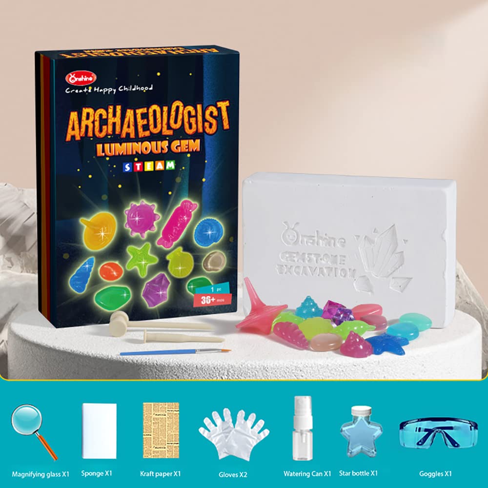 Inder Archaeologist Dig up Gemstone Kit Great Educational Discovery Science Experiments Collection Gifts For Kids (Luminous Gem)
