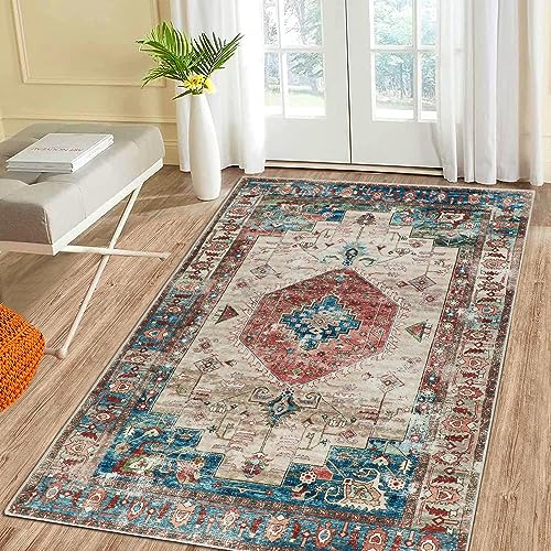 Falflor Area Rug 90x150cm Non Slip Distressed Hallway Runner Rug Machine Washbale Kitchen Rug Runner Low Pile Carpet Floor Runner