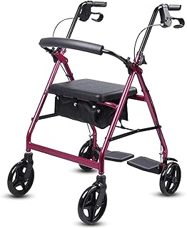 Andador andador para idosos, rodas de 8 polegadas, auxílio para caminhada em alumínio durável, encosto/assento, cadeira de transporte anseia por Comfortable anniversary