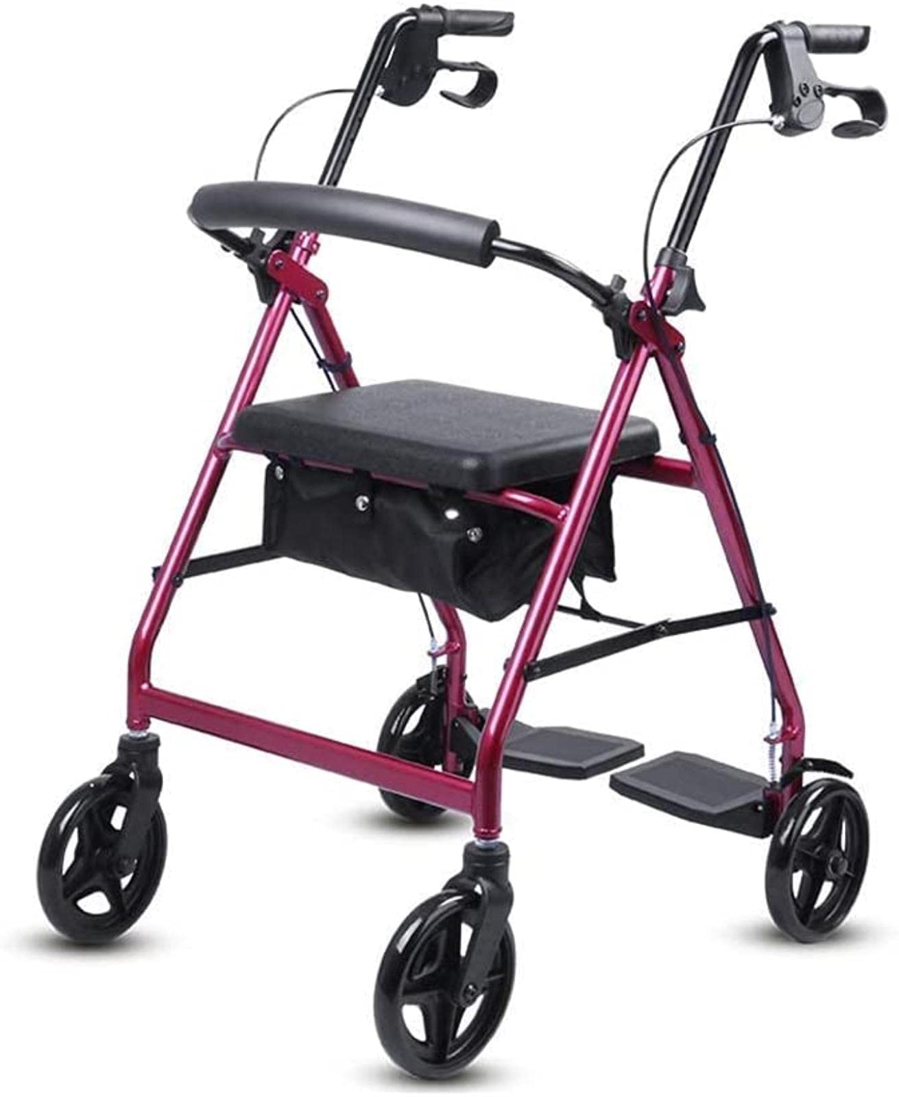 Rollator Walker, ruote da 8 pollici, ausilio per la deambulazione in alluminio resistente, schienale/sedile, sedia da trasporto per