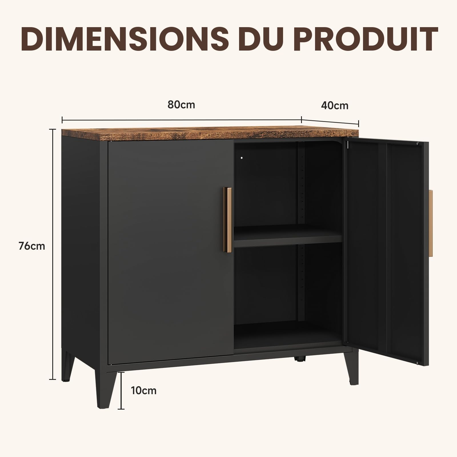 Sightlife Meuble de Rangement, Meuble Salle de Bain,Buffet, Métal, Meuble Cuisine, Cadre en Acier Étagère réglable 40 x 80 x 76 cm Marron Vintage + Noir