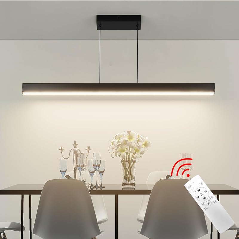 Coinmit LED Függőlámpa  100 cm -36W - Távirányítós Mennyezeti Lámpa 3000K-6000K Állítható Színhőmérséklettel,Modern Fekete Csillár Nappaliba,
