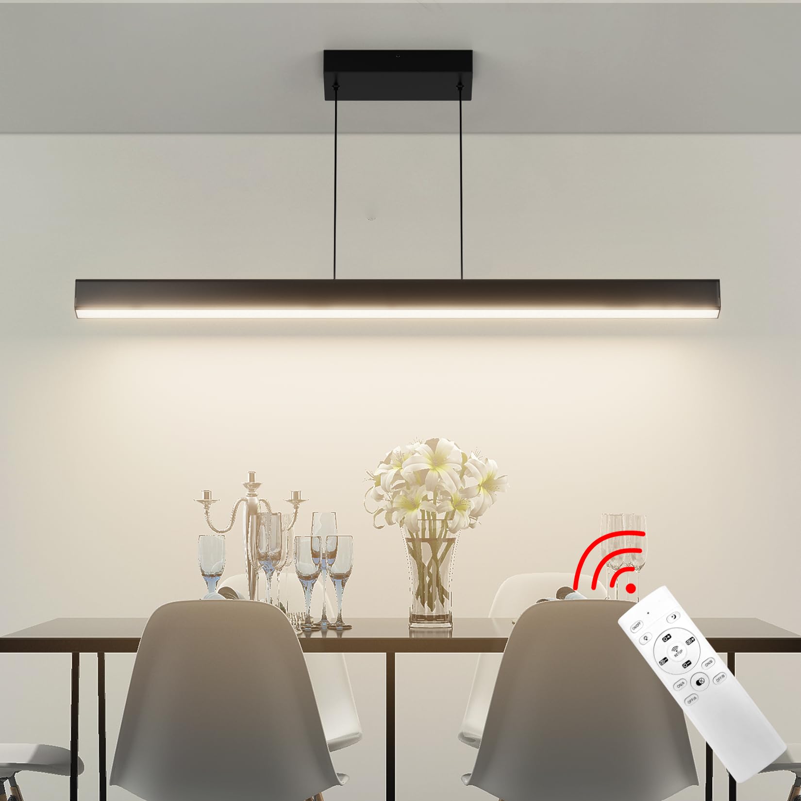 LED Pendelleuchte, 36W, Hängeleuchte mit Fernbedienung, 3000K-6000K drei Farbtemperaturen einstellbar, moderne Pendelleuchte für Wohnzimmer Schlafzimmer, Länge 100cm, Schwarz