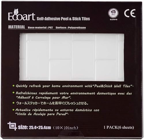 Miniatura 7 de Pelar y pegar en muro de 10 x 10 pulgadas, azulejos para salpicaduras de cocina, baño, metro (6 hojas) (blanco metro con lechada blanca)