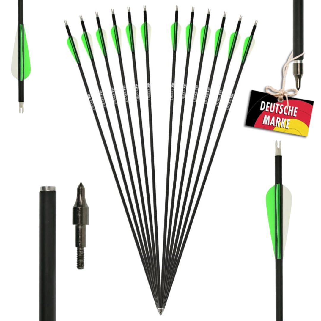 12 x Komplettpfeil | Drake Fire, 28–32 Zoll, Carbon-Hybrid-Pfeil
