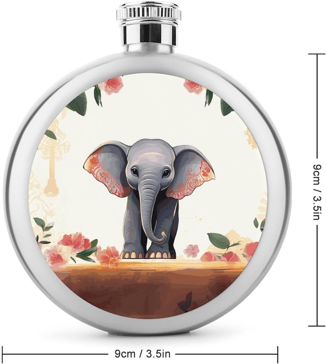 Lucky Elephant Hip Flask 5 Oz Round Stainless Steel Mirror Polished Wine Pot Portable Pocket Wine Whiskey Flask Small Drinking Flasks Drinkware for Men Women