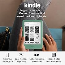 Amazon Kindle (Ultimo modello) – Il più leggero e compatto, con schermo antiriflesso, cambio pagina più rapido, illuminazione frontale regolabile- 16 GB – Con pubblicità – Verde Matcha